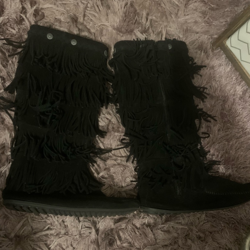 Black Suede Minnetonka Boots, Size 10, Excellent Condition, Gently Worn